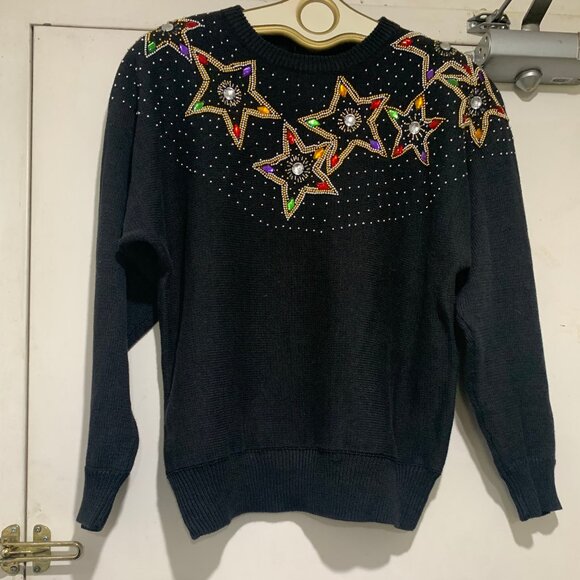VINTAGE TAMRA EMBELLISHED KNIT COTTON BLEND SWEATERS SIZE L - Picture 2 of 9